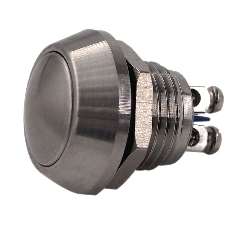Jufay Momentary Push Button Switch, URTONE UR123, 1NO SPST DC/AC 36V 2A Stainless Steel Metal Shell Suitable for 12mm 1/2" Mounting Hole - Silver - Image 1